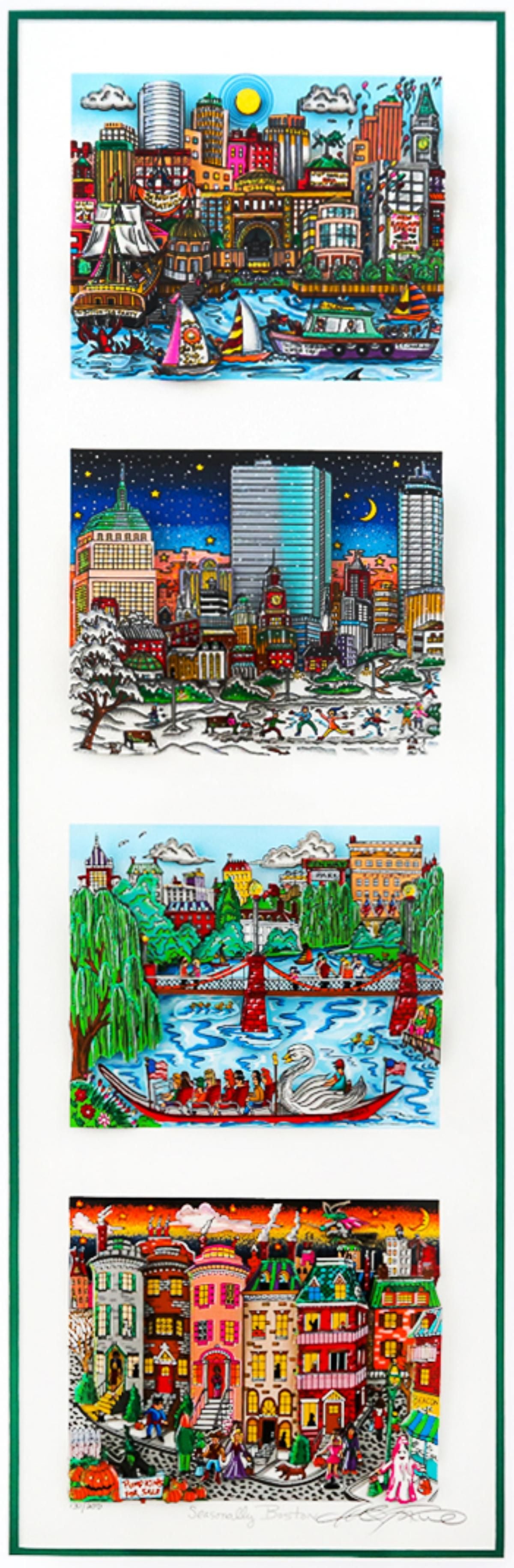 Charles Fazzino- 3D Construction Silkscreen Serigraph "Seasonally Boston (Green)"