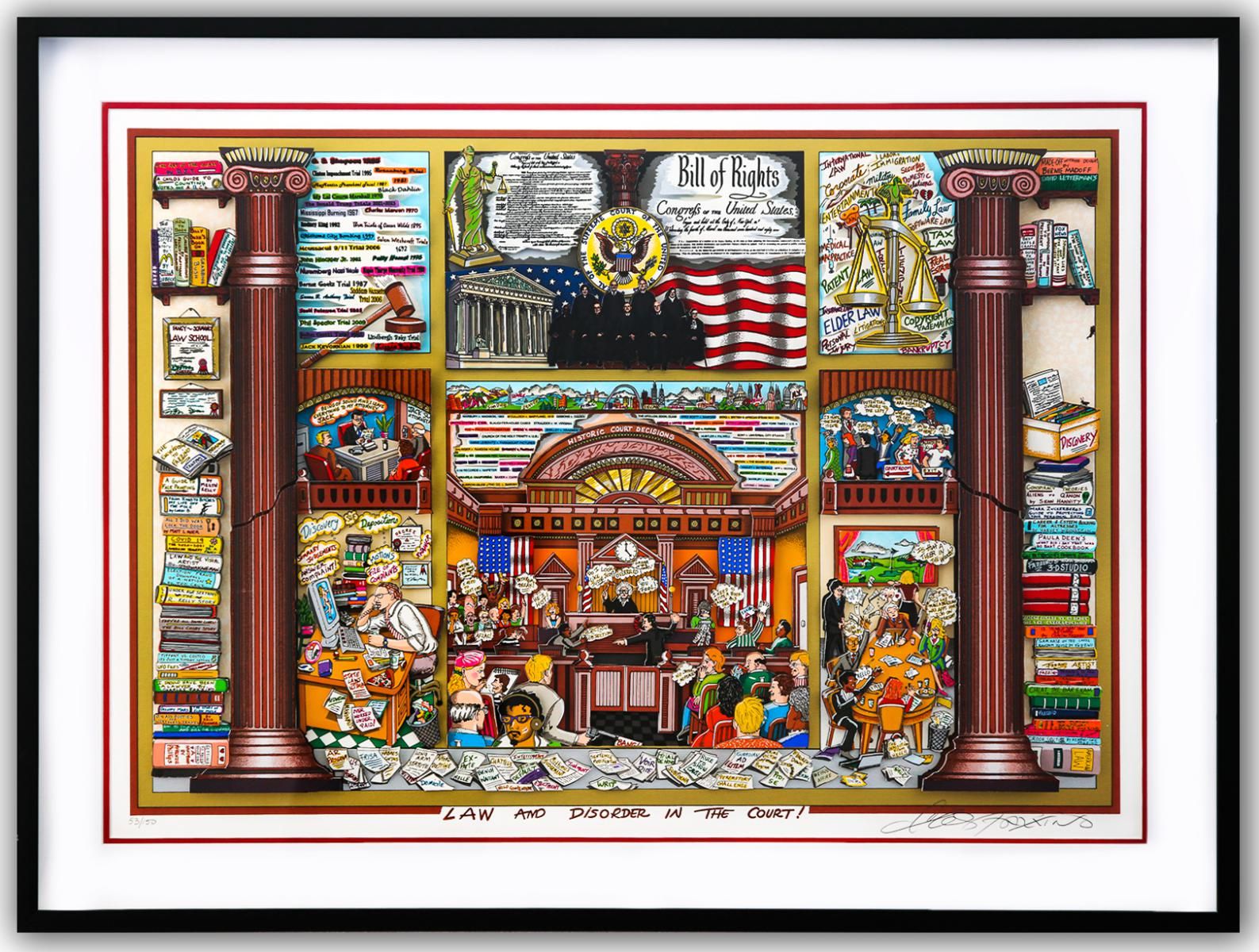 Charles Fazzino- 3D Construction Silkscreen Serigraph "Law and Disorder in the Court! (Red)"