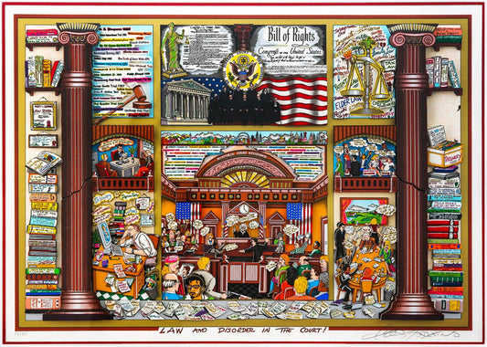 Charles Fazzino- 3D Construction Silkscreen Serigraph "Law and Disorder in the Court! (Red)"