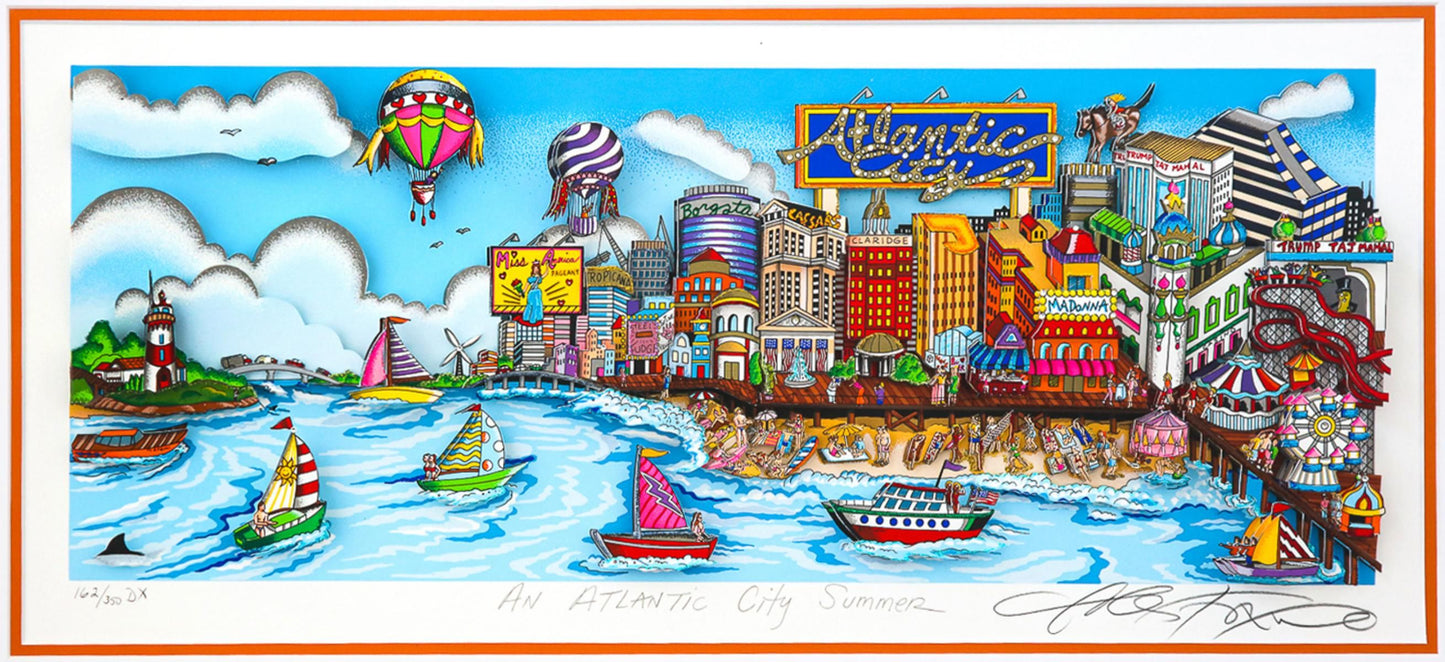 Charles Fazzino- 3D Construction Silkscreen Serigraph "An Atlantic City Summer (Orange)"