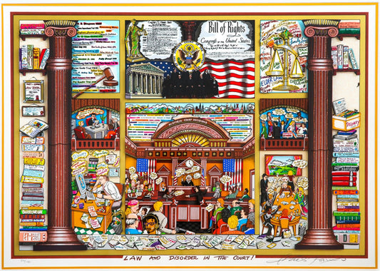 Charles Fazzino- 3D Construction Silkscreen Serigraph "Law and Disorder in the Court! (Yellow)"