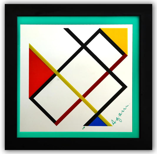 Yaacov Agam- Color Serigraph with Pigments on Glass Mirror "Homage to Mondrian"