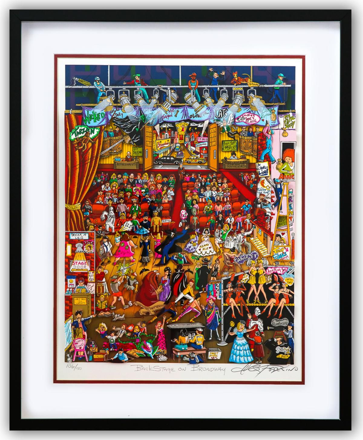 Charles Fazzino- 3D Construction Silkscreen Serigraph "Backstage on Broadway (Red)"
