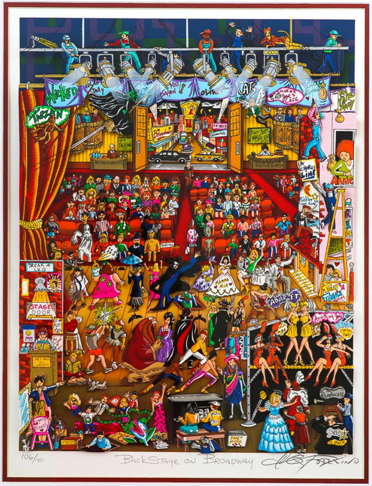 Charles Fazzino- 3D Construction Silkscreen Serigraph "Backstage on Broadway (Red)"