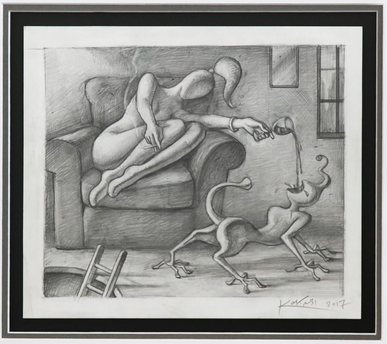 Mark Kostabi- Original Drawing on Paper "Indulgence"