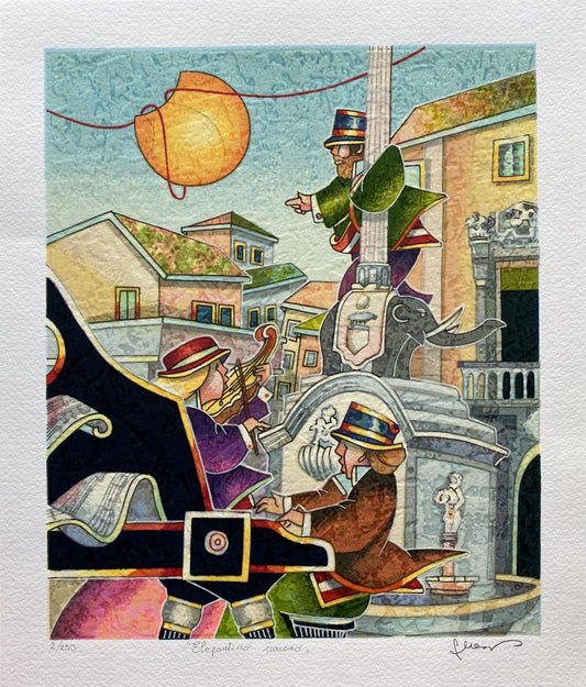 Francesco Nesi- Original Serigraph on Paper "ELEFANTINO CURIOSO"