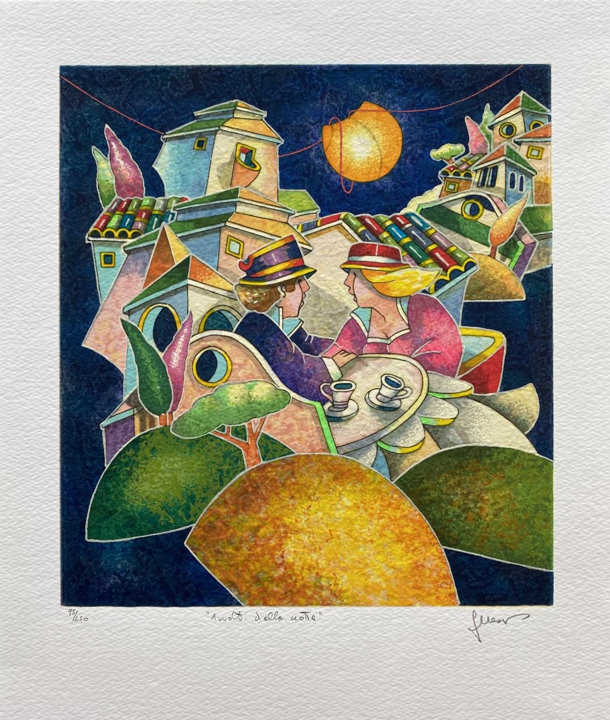 Francesco Nesi- Original Serigraph on Paper "AVVOLTI DALLA NOTTE"