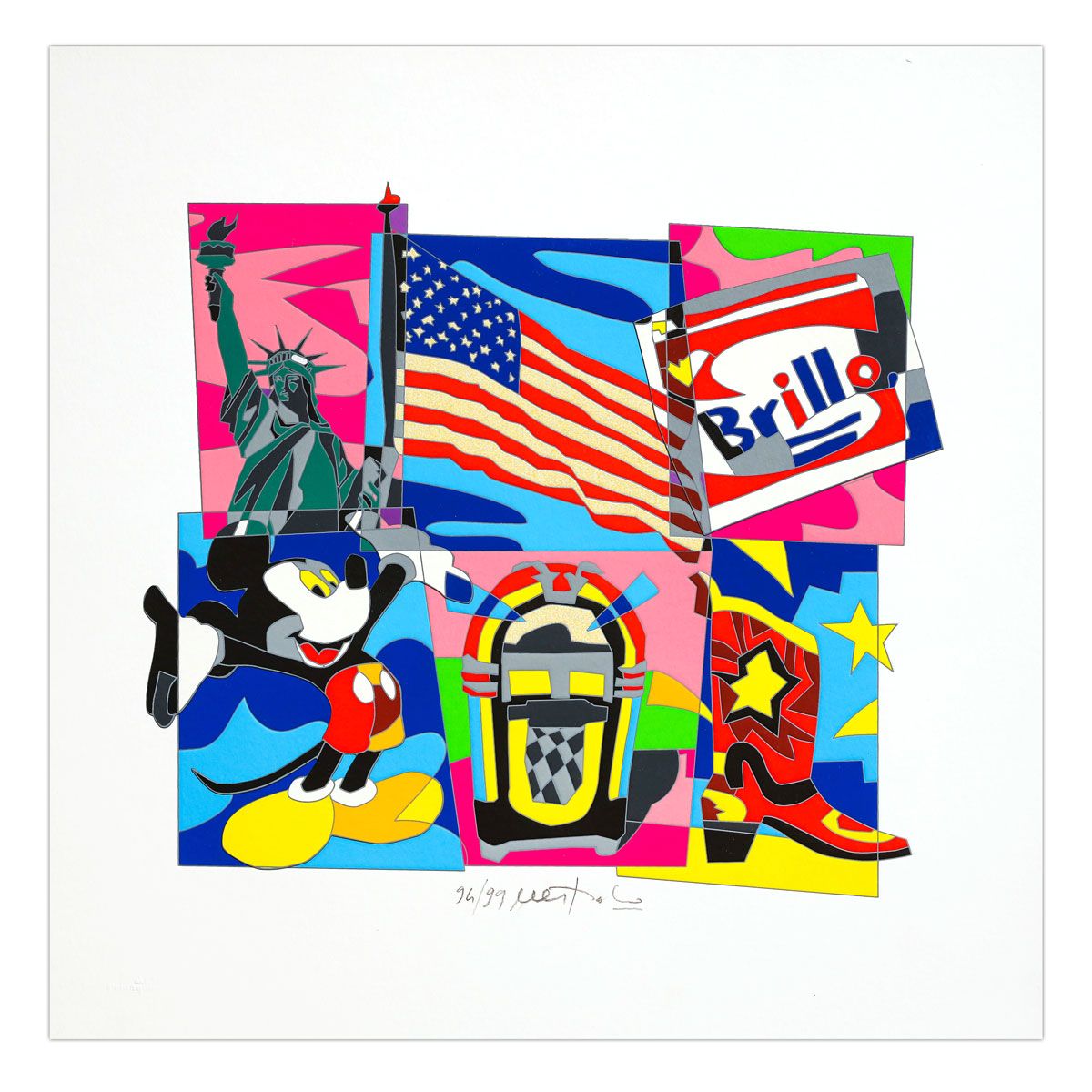 Ugo Nespolo- SIlkscreen on Paper "American Dream"