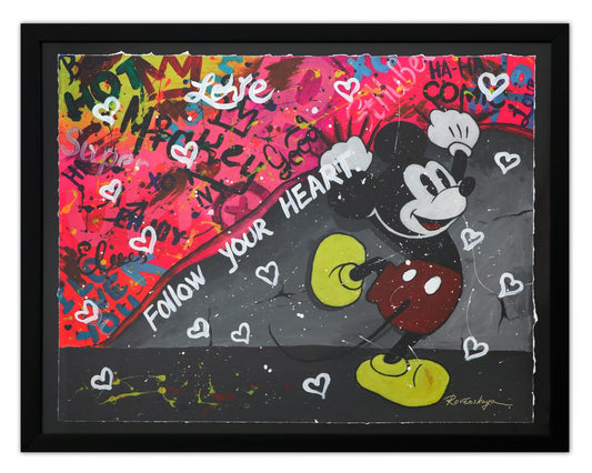 Nastya Rovenskaya- Original Mixed Media on Paper "mickey Is The Boss"