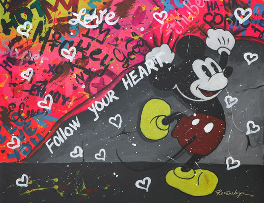 Nastya Rovenskaya- Original Mixed Media on Paper "mickey Is The Boss"
