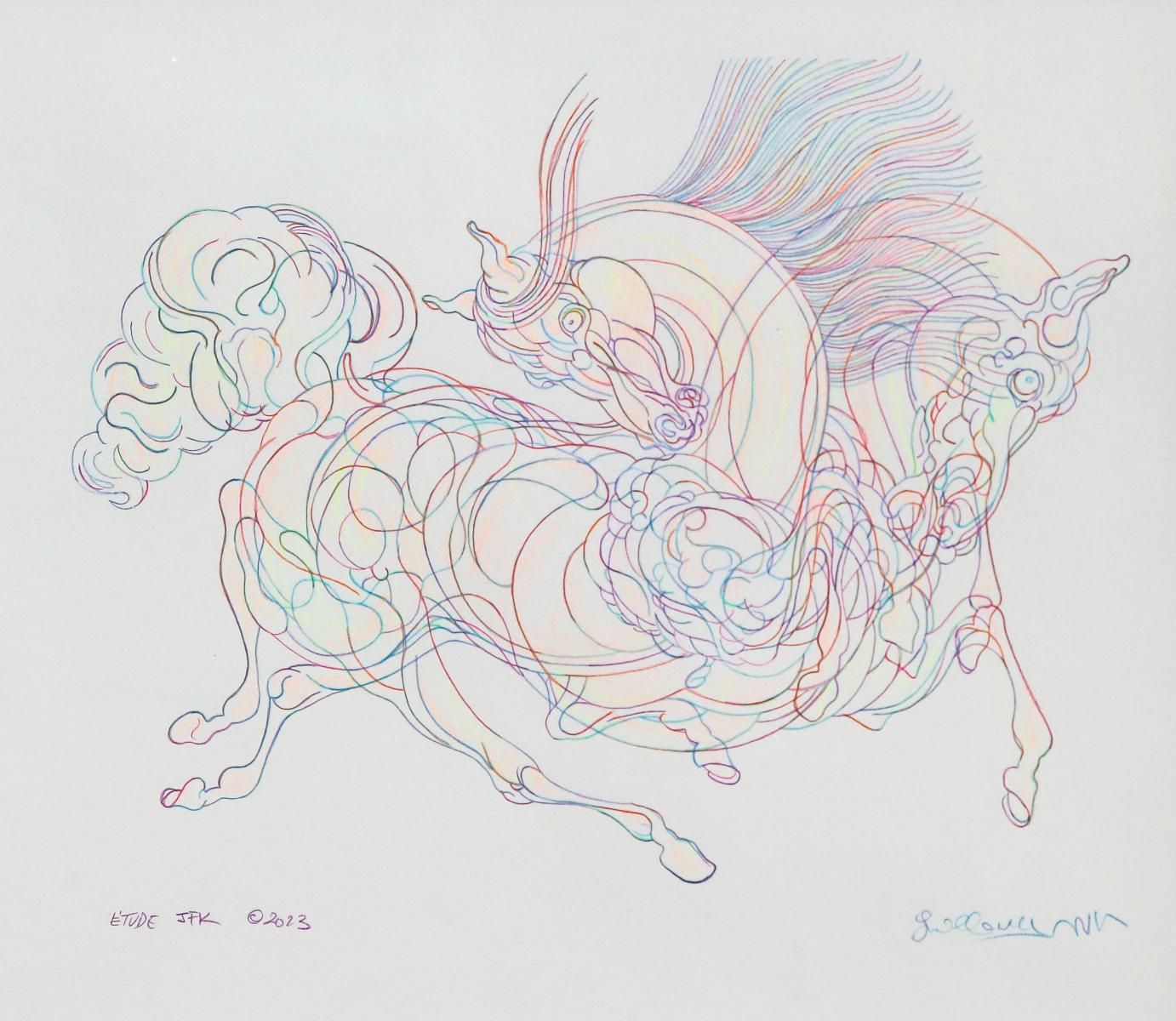 Guillaume Azoulay- Original Drawing in Color "E'tude JFK"