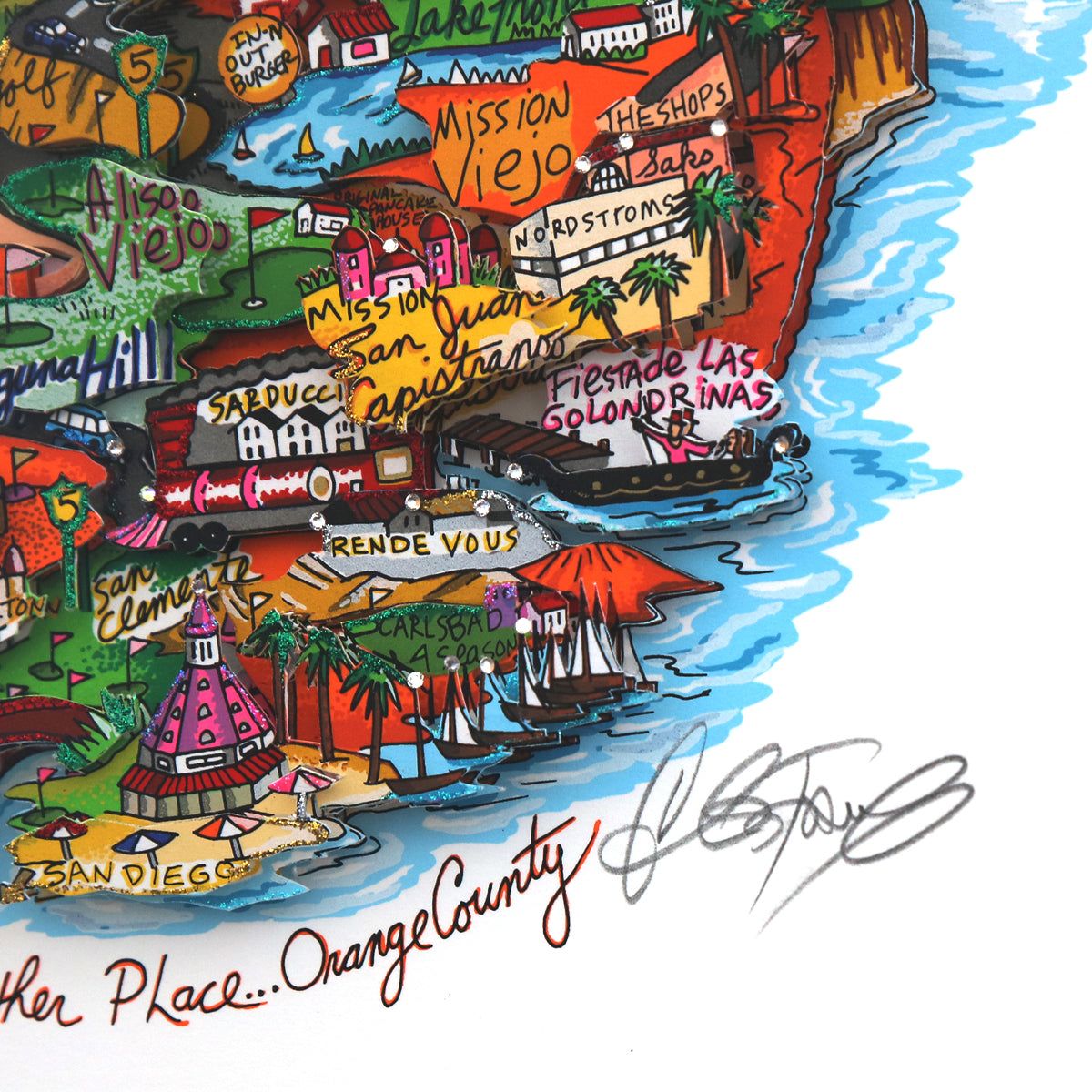 Charles Fazzino- 3D Construction Silkscreen Serigraph "Like No Other Place,Orange County"