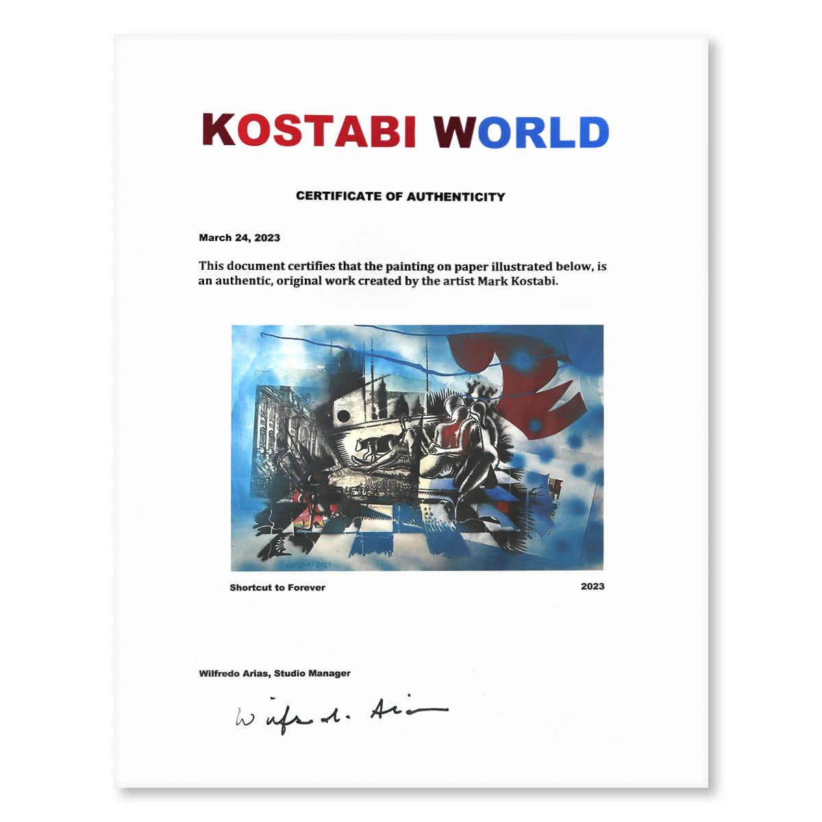 Mark Kostabi- Original Mixed Media on Paper "Shortcut to Forever"