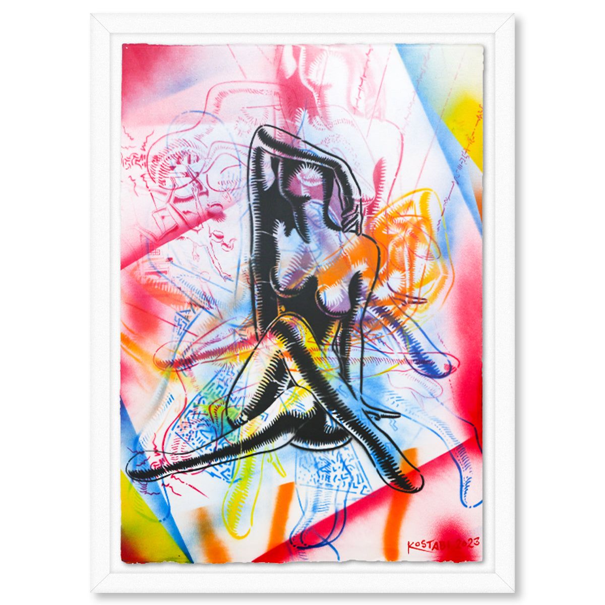 Mark Kostabi- Original Mixed Media on Paper "Overwhelming Desire"