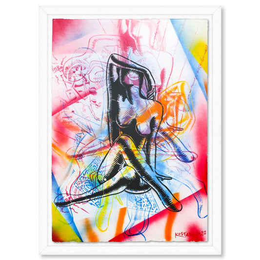 Mark Kostabi- Original Mixed Media on Paper "Overwhelming Desire"