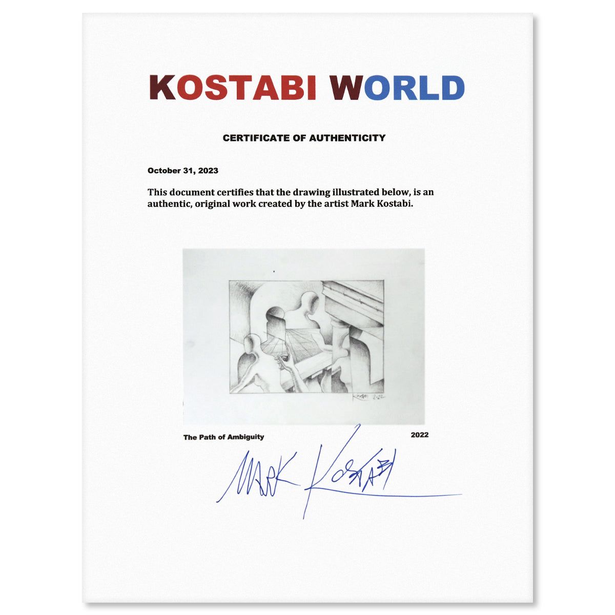Mark Kostabi- Original Drawing on Paper "The Path of Ambiguity"