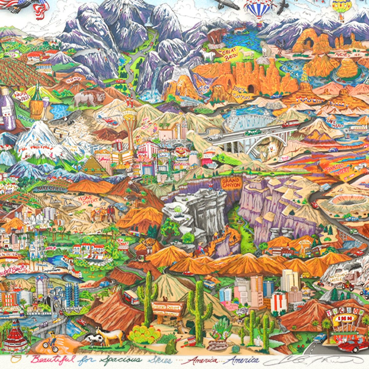 Charles Fazzino- 3D Construction Silkscreen Serigraph "O Beautiful for Spacious Skies...America...America"