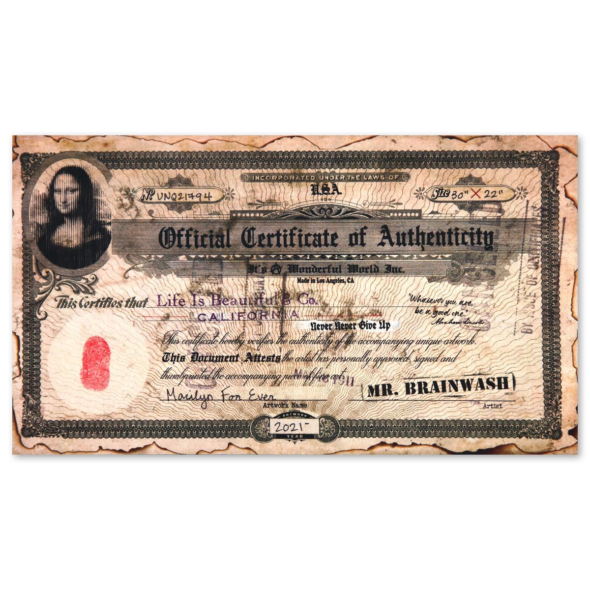 Mr. Brainwash- Original Mixed Media on Deckle Edge Paper "Marilyn For Ever"