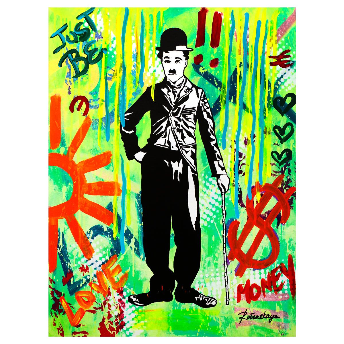 Nastya Rovenskaya- Mixed Media "Chaplin in Green"