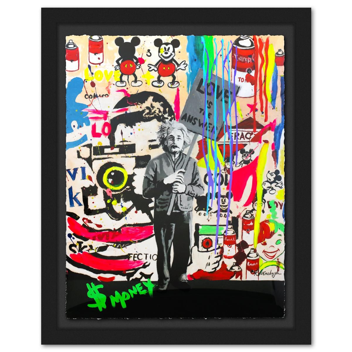 Nastya Rovenskaya- Original Mixed Media on Deckle Edge Paper "Einstein's Placard"