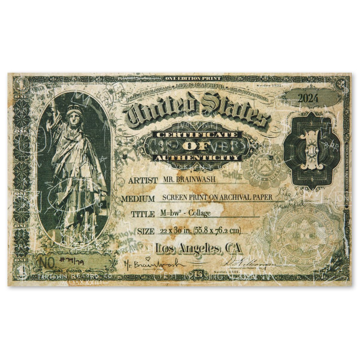 Mr Brainwash- Silkcreen on Paper "M=bw² - Collage, 2024"