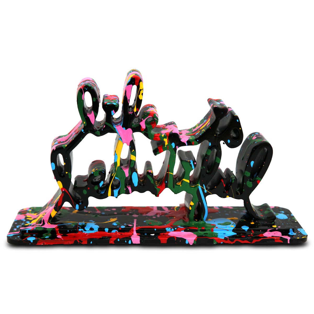 Mr Brainwash- Acrylic Dipped and Splashed Cast Resin Sculpture in Plexiglass Enclosure "Life Is Beautiful - Dipped Black Splash, 2020"
