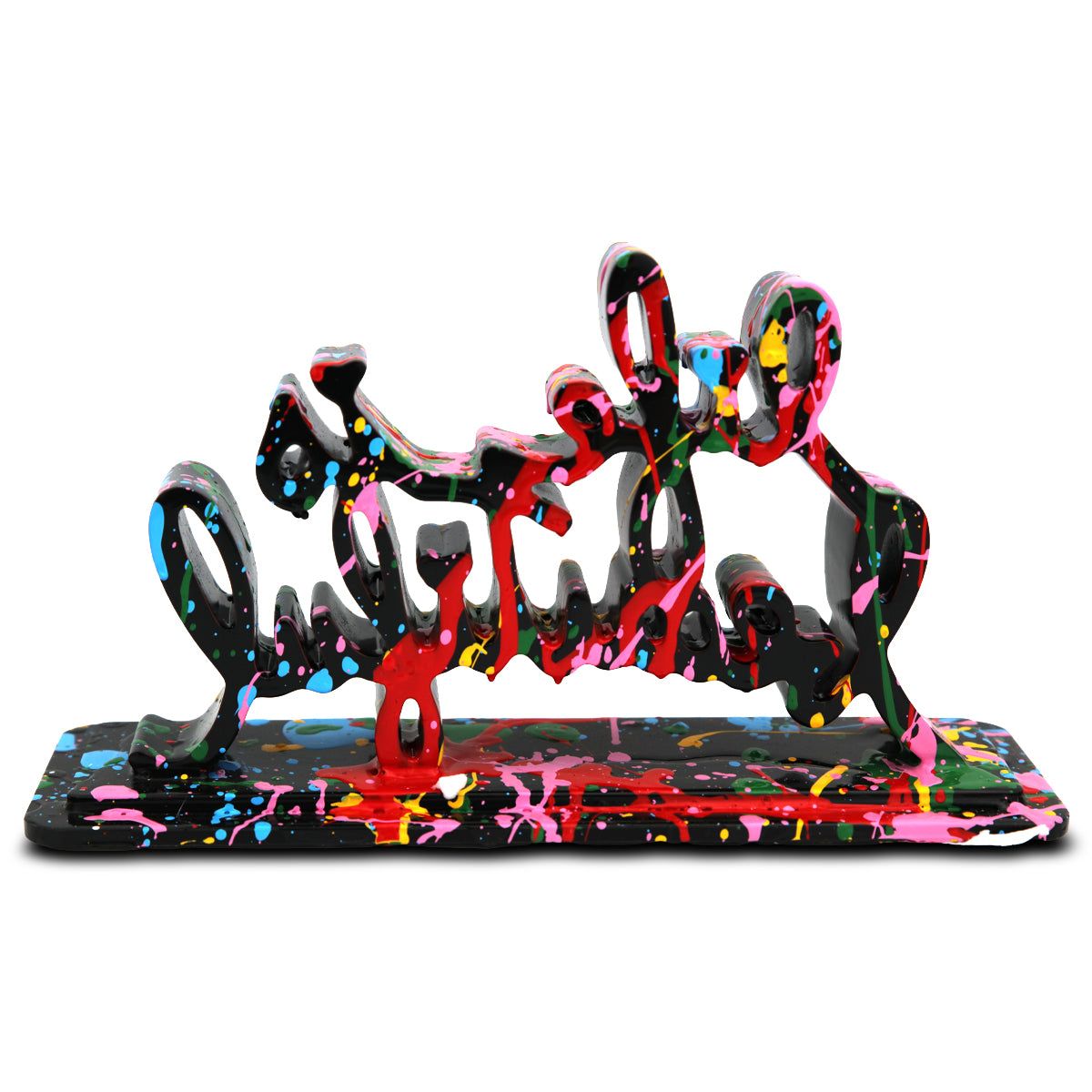 Mr Brainwash- Acrylic Dipped and Splashed Cast Resin Sculpture in Plexiglass Enclosure "Life Is Beautiful - Dipped Black Splash, 2020"