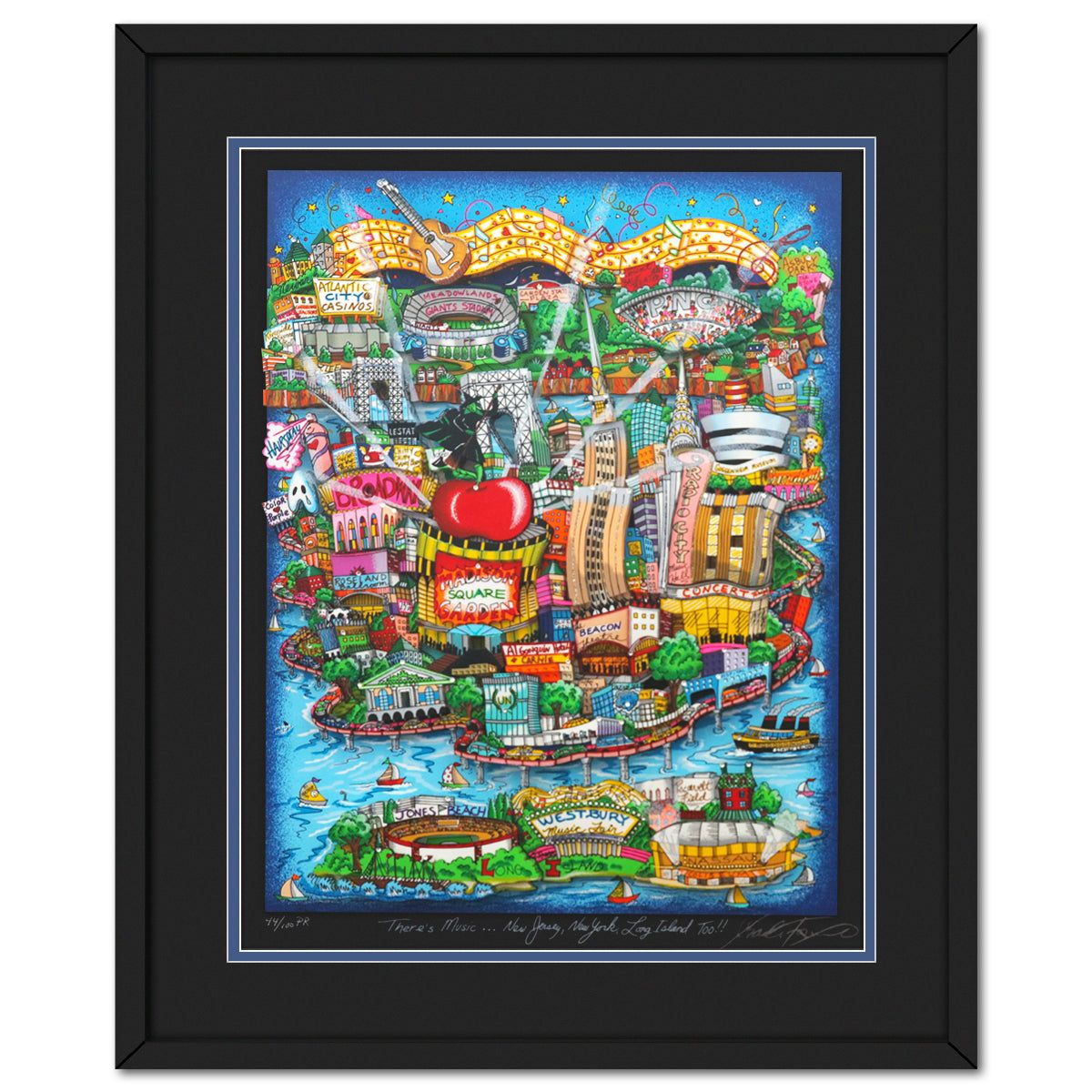 Charles Fazzino- 3D Construction Silkscreen Serigraph "There's Music: New Jersey, New York, Long Island Too!!"