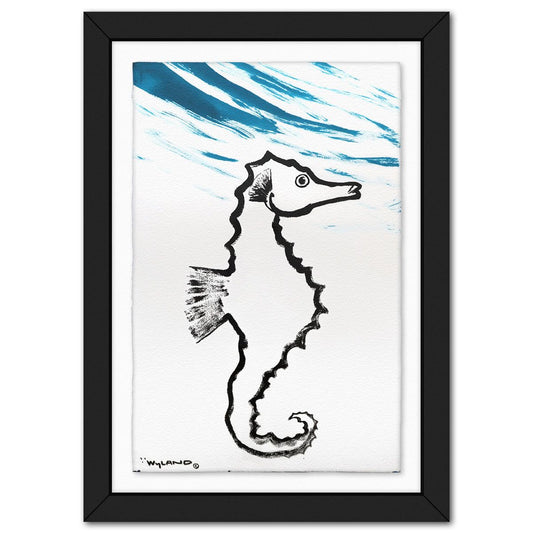 Wyland- Original Sumi Ink Painting "Sea Horse"