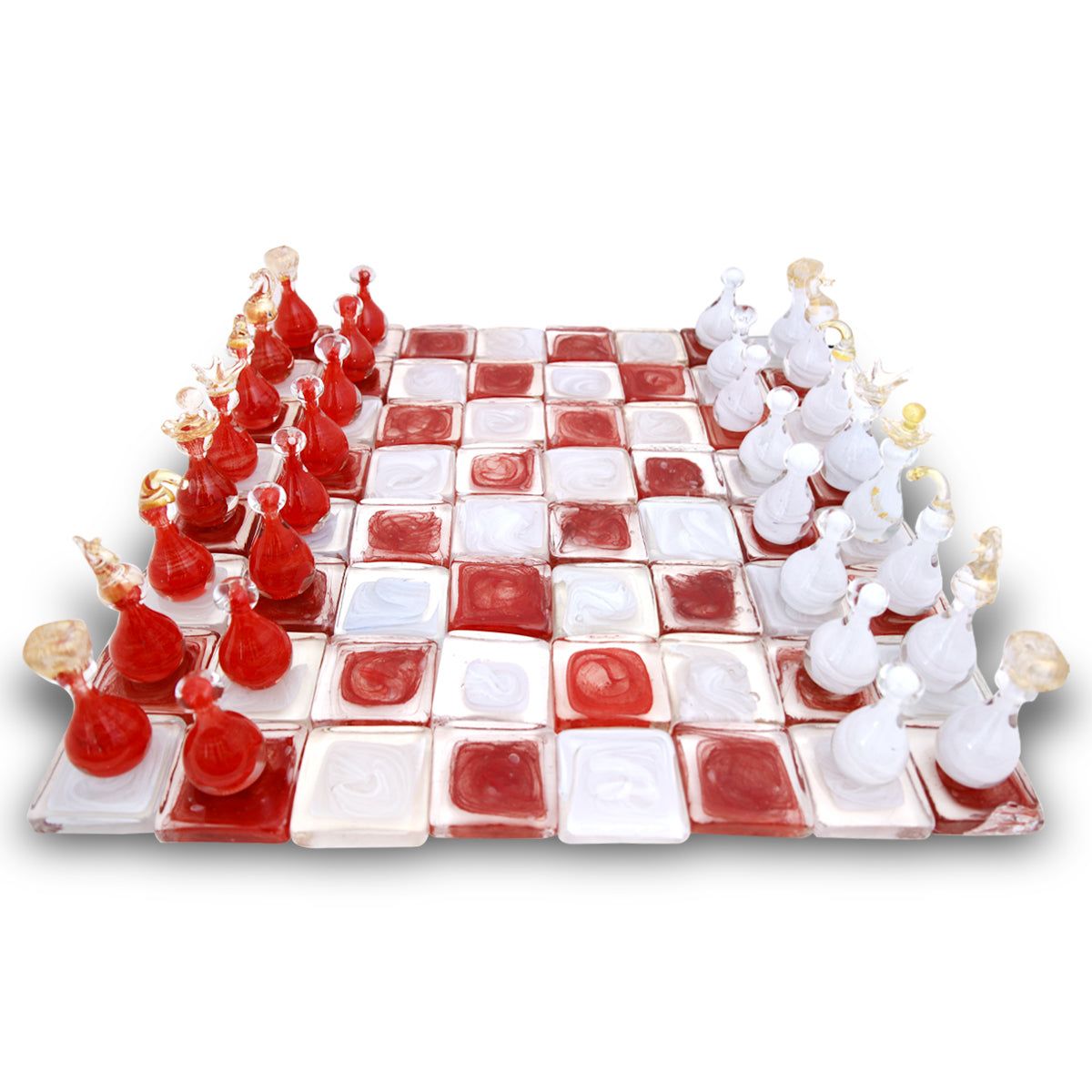 Jean-Claude Novaro- Red and White Hand Blown Glass Chess Set