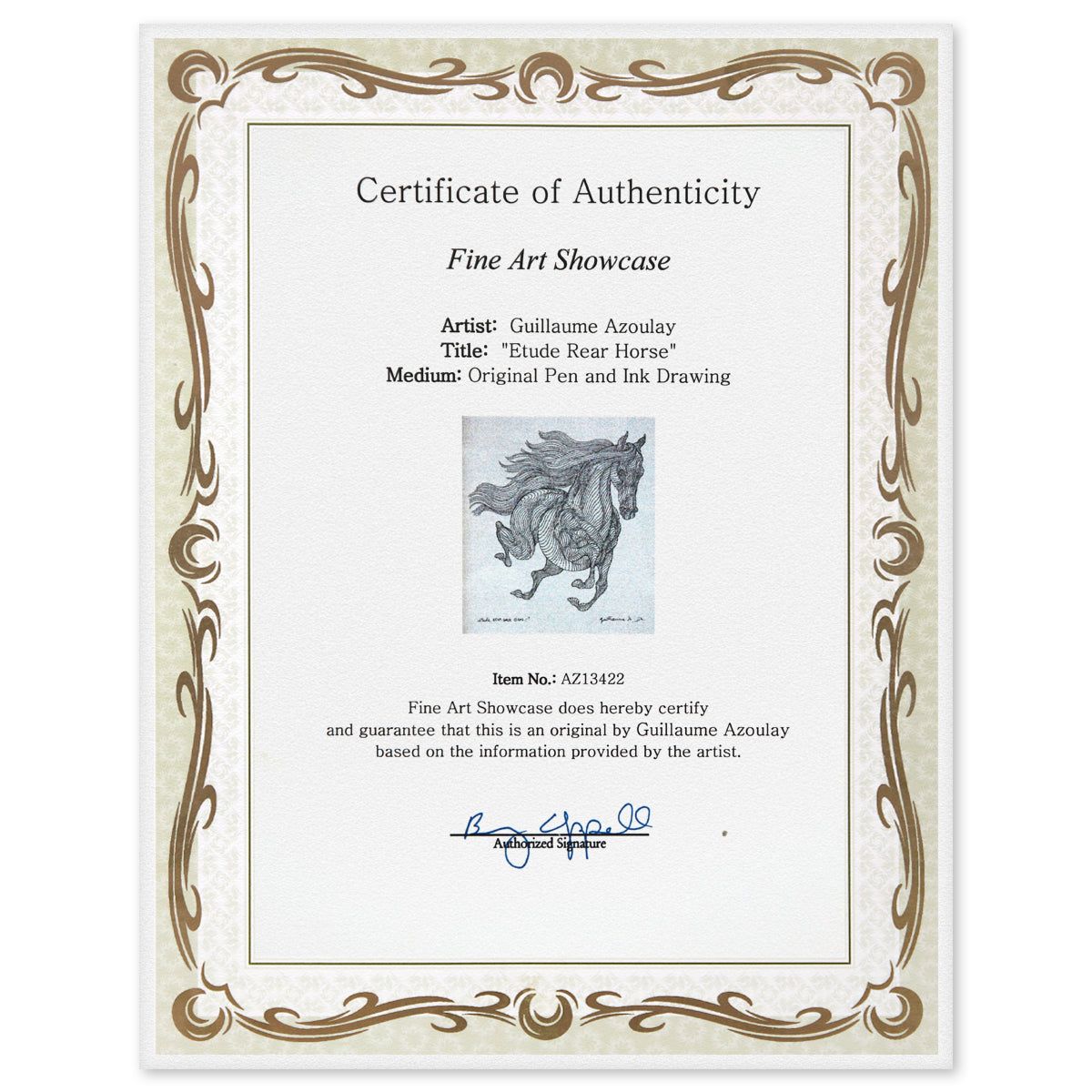 Guillaume Azoulay- Original Pen and Ink Drawing "Etude Rear Horse"