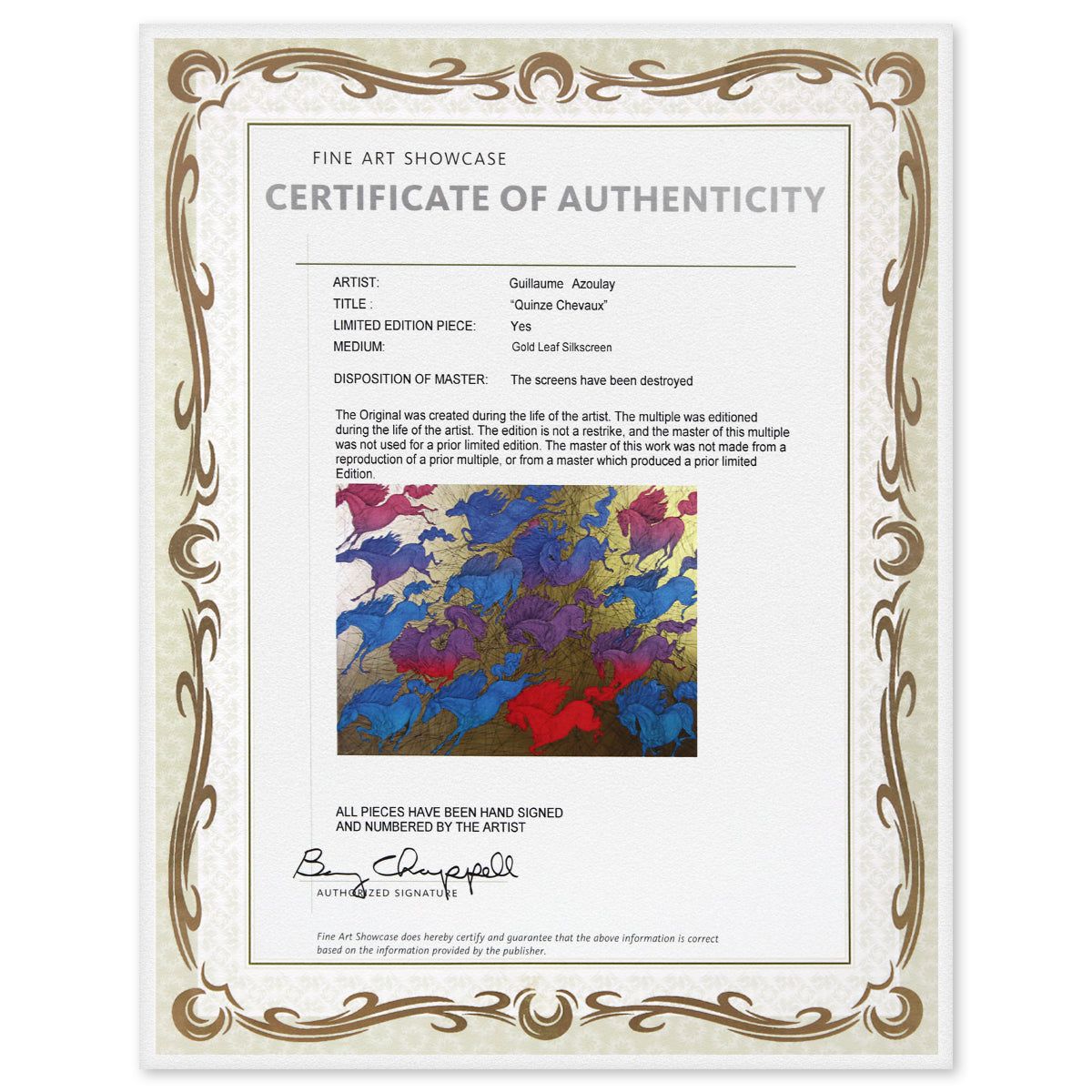 Guillaume Azoulay- Gold Leaf Silkscreen "Quinze Chevaux"