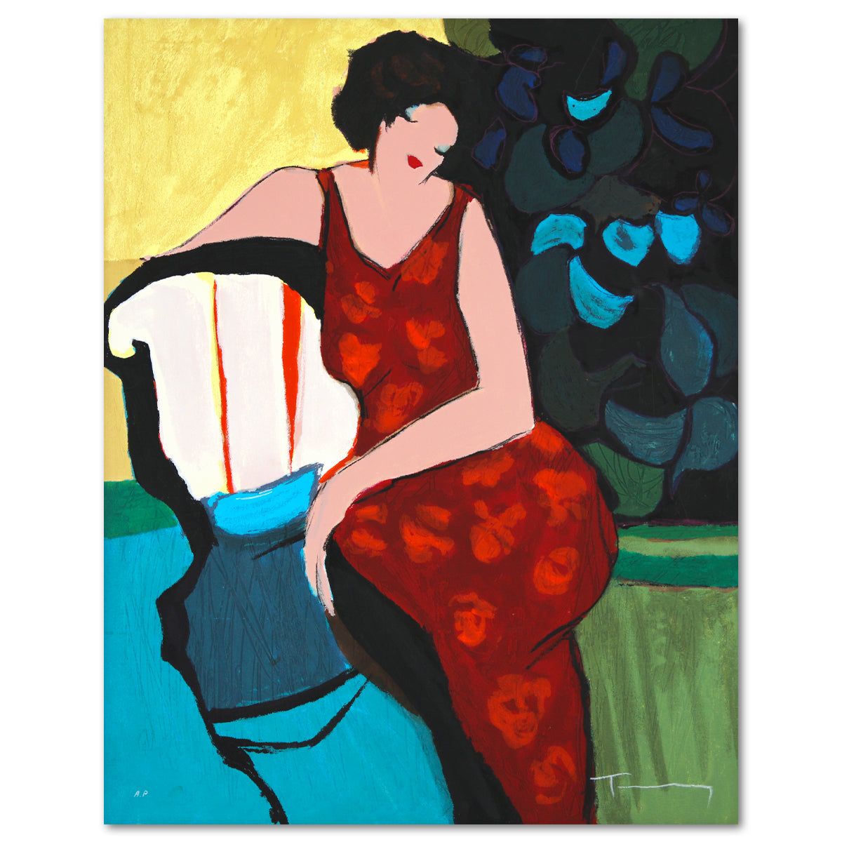 Itzchak Tarkay- Serigraph "Red Dress"