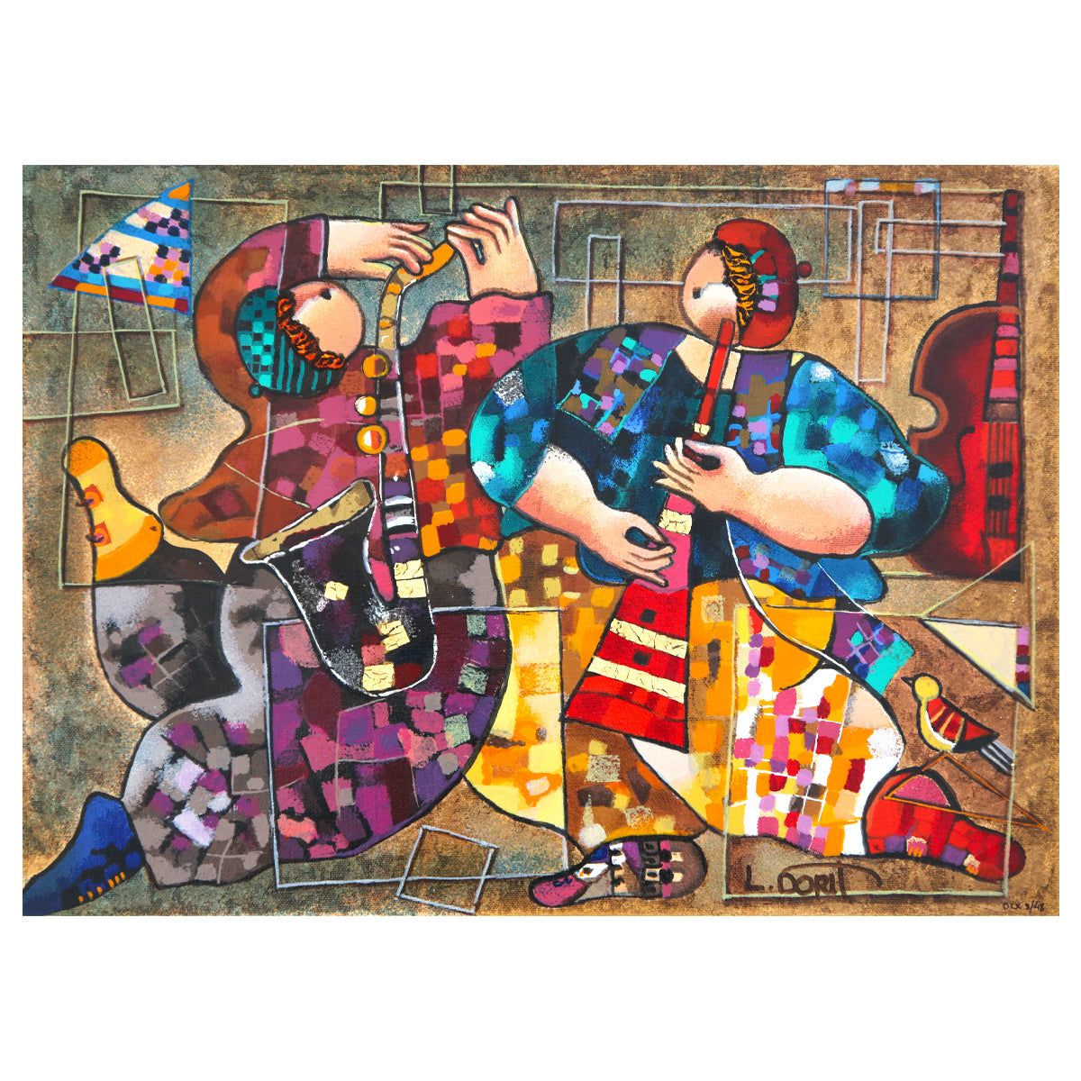 Dorit Levy- Hand Embelished Serigraph on Canvas "Jazz Dancers"