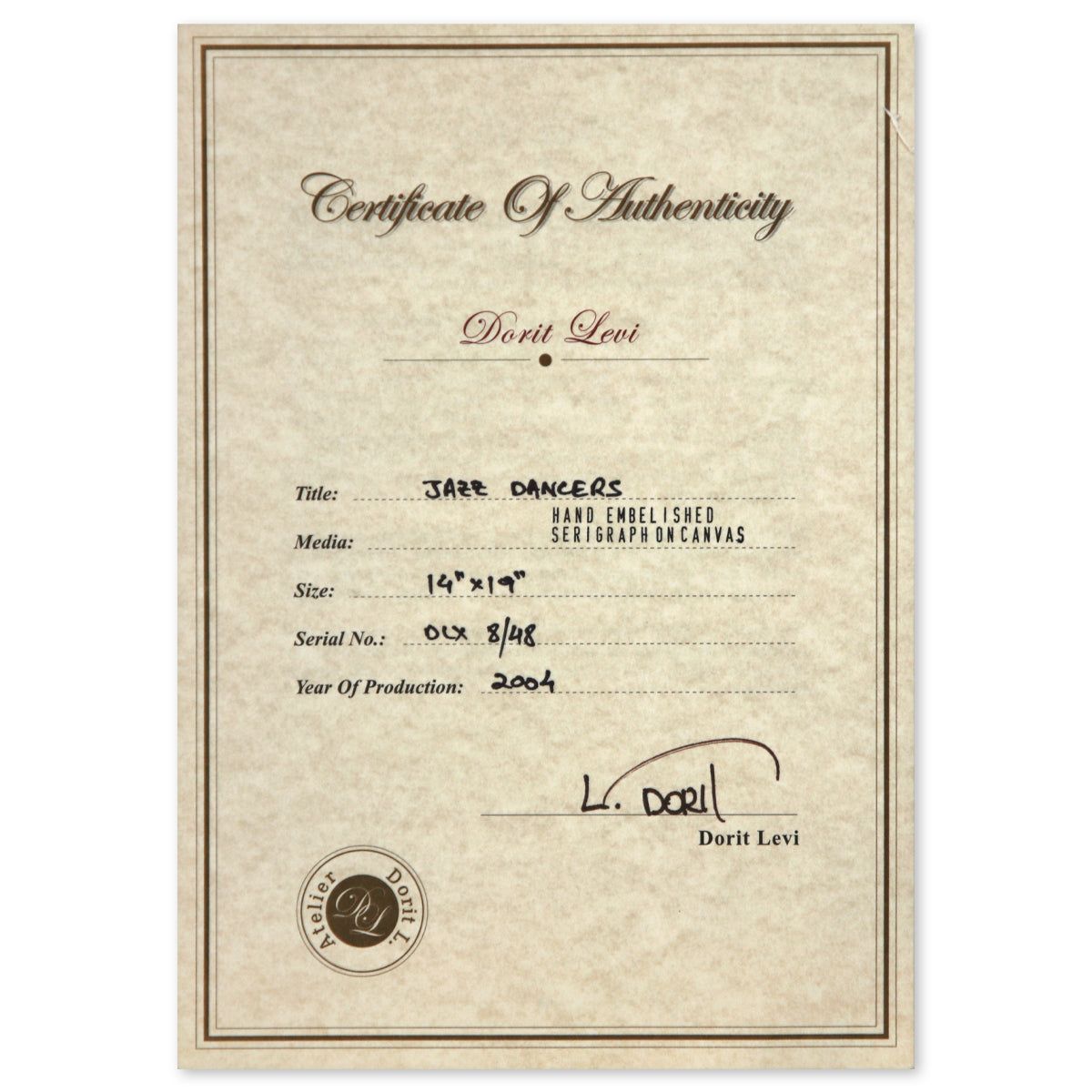 Dorit Levy- Hand Embelished Serigraph on Canvas "Jazz Dancers"