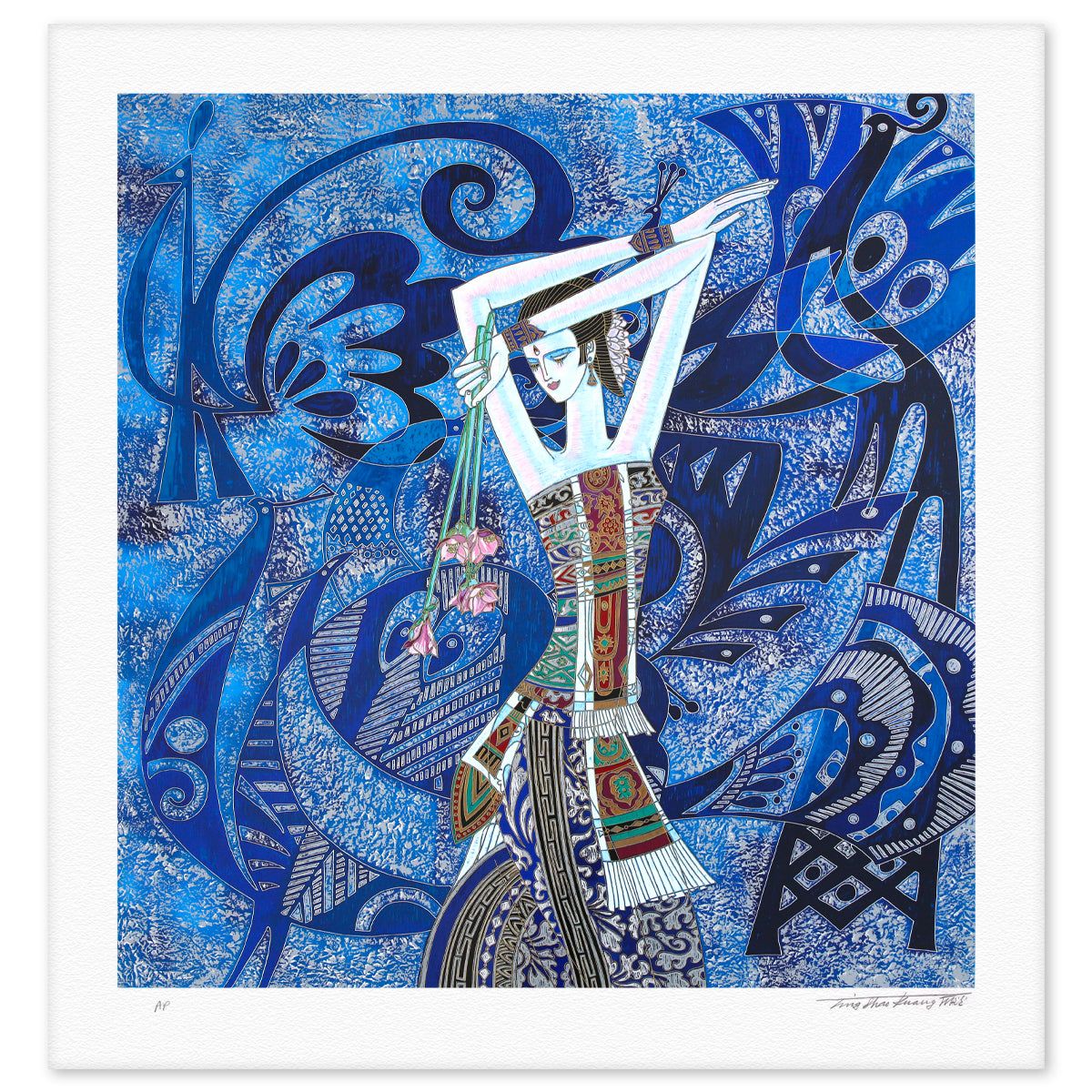 Ting Kuang- Silkscreen "Peacock and Flowers"