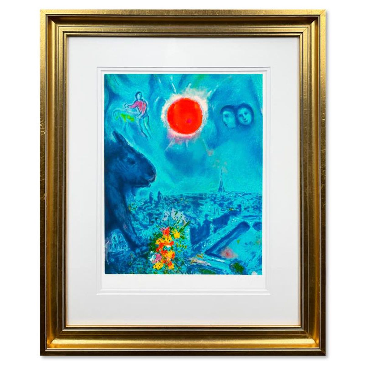 Marc Chagall (1887-1985), "The Sun Over Paris" Framed Limited Edition Lithograph with Letter of Authenticity.