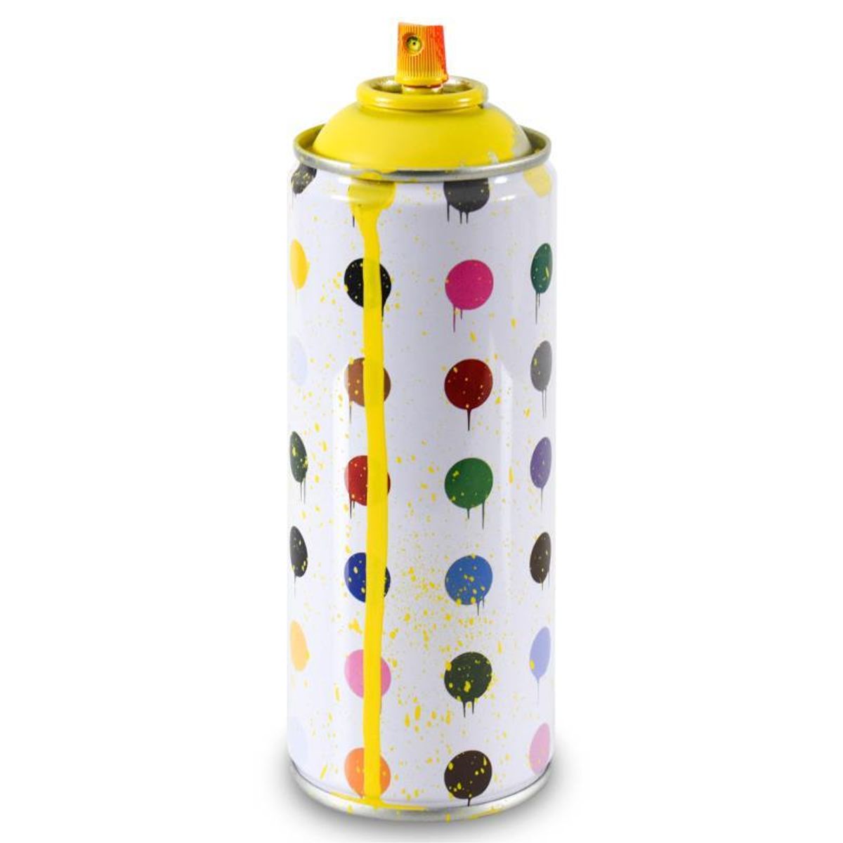 Mr. Brainwash, "Hirst Dots (Yellow)" Limited Edition Hand Painted Spray Can with Plate Signature.