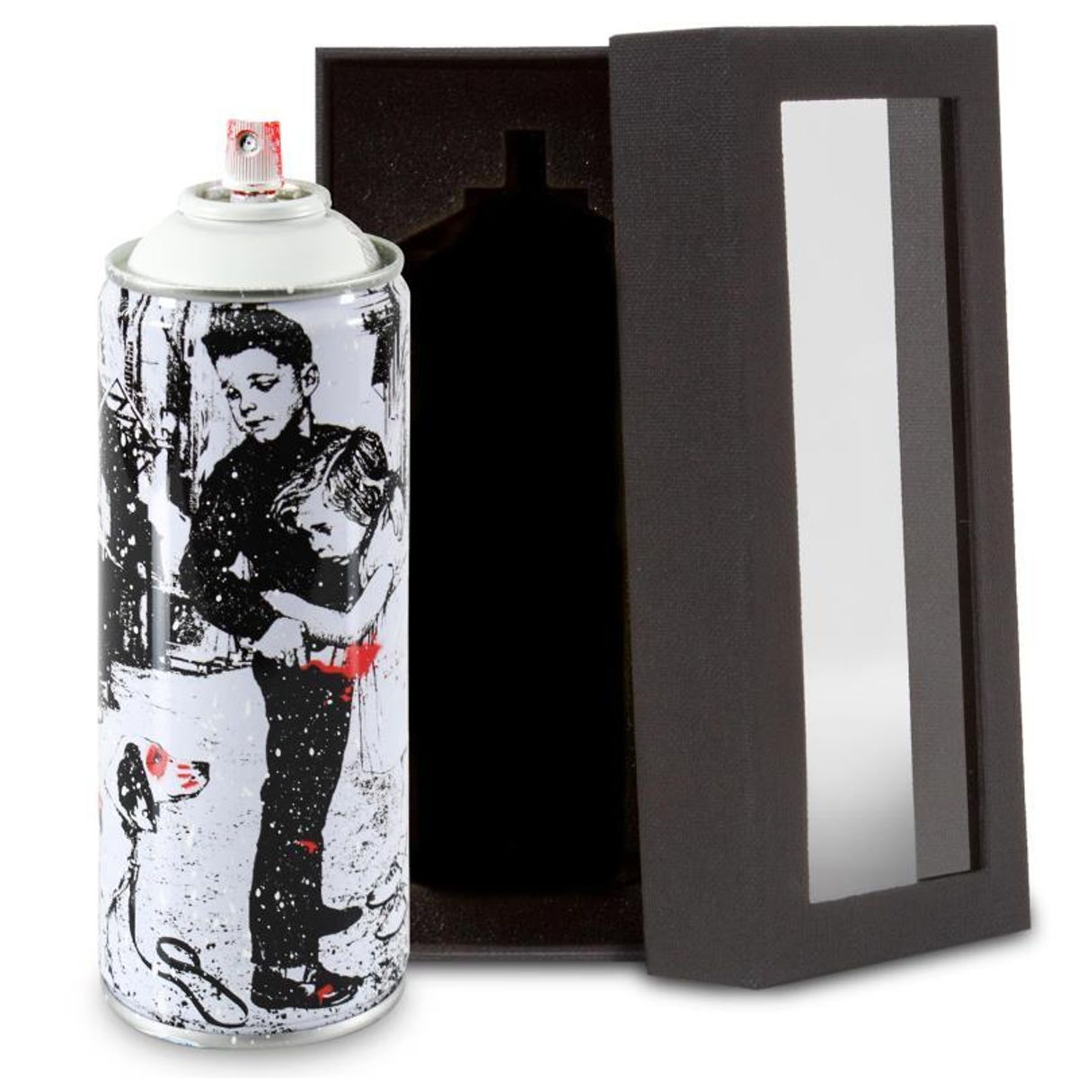 Mr. Brainwash, "Pup Art (White)" Limited Edition Hand Painted Spray Can with Plate Signature.