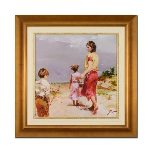 Pino (1939-2010), "Going Fishing" Framed Limited Edition Hand Embellished Giclee on Canvas. Numbered and Hand Signed with Certificate of Authenticity.