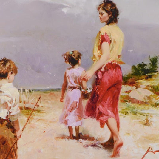 Pino (1939-2010), "Going Fishing" Framed Limited Edition Hand Embellished Giclee on Canvas. Numbered and Hand Signed with Certificate of Authenticity.