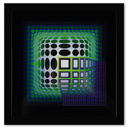 Victor Vasarely (1908-1997), "Koska - Kar de la serie Structures Universelles Du Damier" Framed 1975 Heliogravure Print with Letter of Authenticity