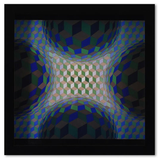 Victor Vasarely (1908-1997), "Cheyt - Stri - Ton de la serie Structures Universelles De L'Hexagone" Framed 1975 Heliogravure Print with Letter of Authenticity