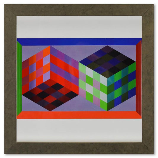 Victor Vasarely (1908-1997), "Tridim - J de la serie Hommage A L'Hexagone" Framed 1971 Heliogravure Print with Letter of Authenticity