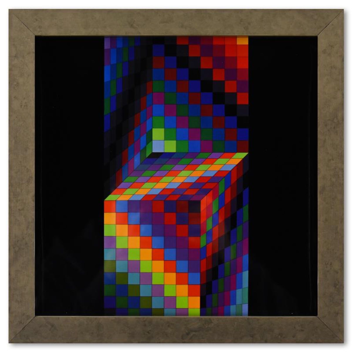 Victor Vasarely (1908-1997), "Axo - 77 de la serie Hommage A L'Hexagone" Framed 1971 Heliogravure Print with Letter of Authenticity