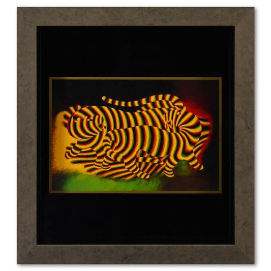 Victor Vasarely (1908-1997), "Tigres de la serie Graphismes 3" Framed 1977 Heliogravure Print with Letter of Authenticity