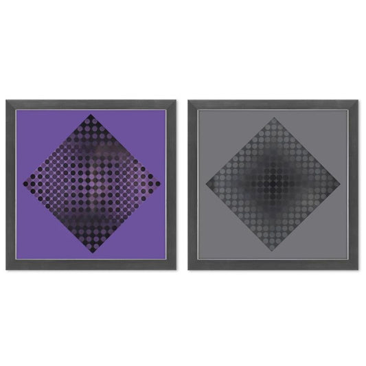 Victor Vasarely (1908-1997), "Goyo - SZ et Goyo - EZ de la serie CTA - 102 (Diptych)" Framed 1971 Heliogravure Prints with Letter of Authenticity