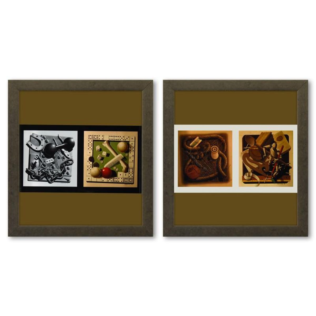 Victor Vasarely (1908-1997), "Etude De Matiere (1,4) et Etude De Matiere (2,3) de la serie Graphismes 1 (Diptych)" Framed 1977 Heliogravure Prints with Letter of Authenticity