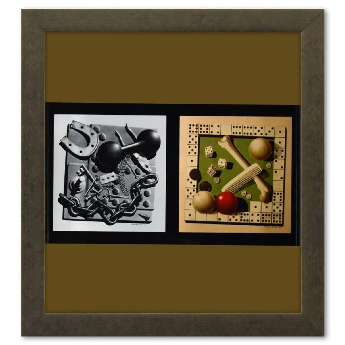 Victor Vasarely (1908-1997), "Etude De Matiere (1,4) et Etude De Matiere (2,3) de la serie Graphismes 1 (Diptych)" Framed 1977 Heliogravure Prints with Letter of Authenticity