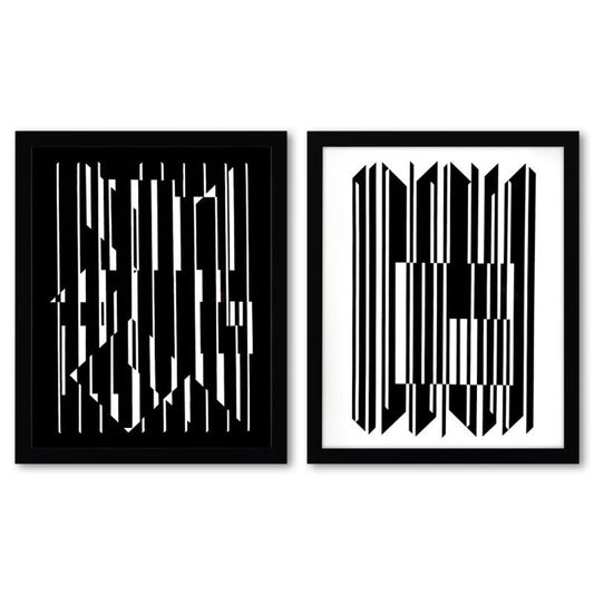 Victor Vasarely (1908-1997), "Leyre-II et Altair de la serie Lineaires (Diptych)" Framed 1973 Heliogravure Prints with Letter of Authenticity